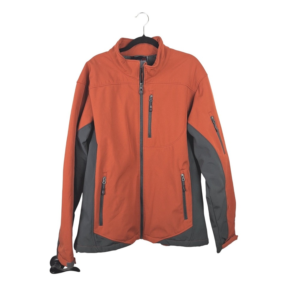 Free Country Mens Softshell Jacket Orange Gray Full Zip Fleece Lined Outdoor XL